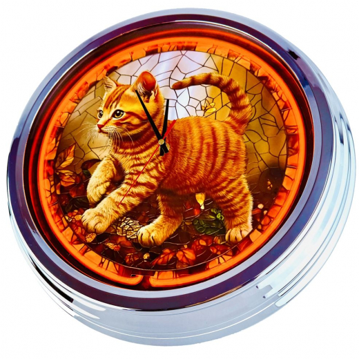 N-0854 Katze-4, Große Neon-Uhr 17" Zoll Retro Wanduhr