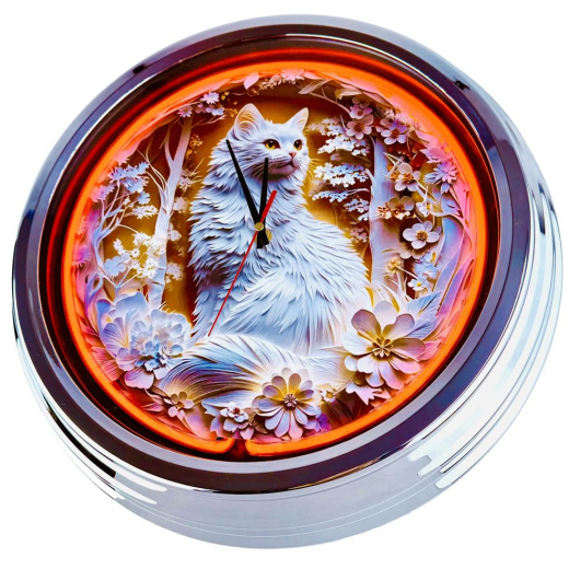 N-0852 Katze-2, Große Neon-Uhr 17" Zoll Retro Wanduhr