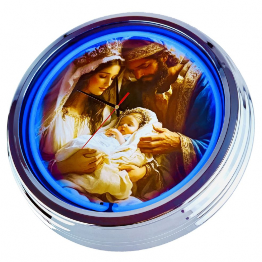 N-0848 Josef & Maria Große Neon-Uhr 17" Zoll Retro Wanduhr