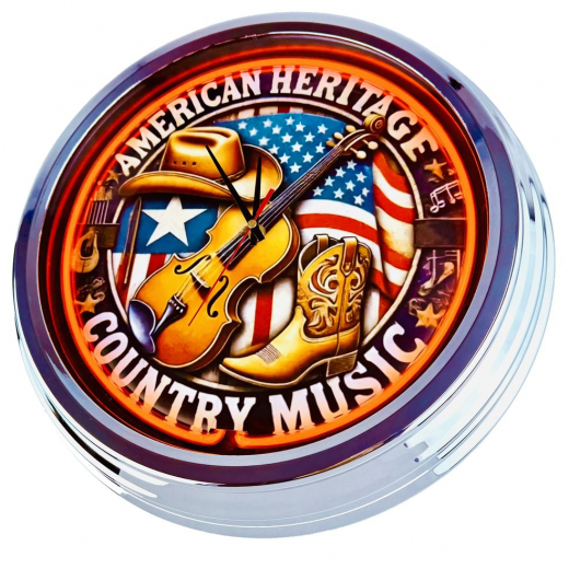 N-0828 American Haritage Country Music Große Neon-Uhr 17" Zoll Retro Wanduhr