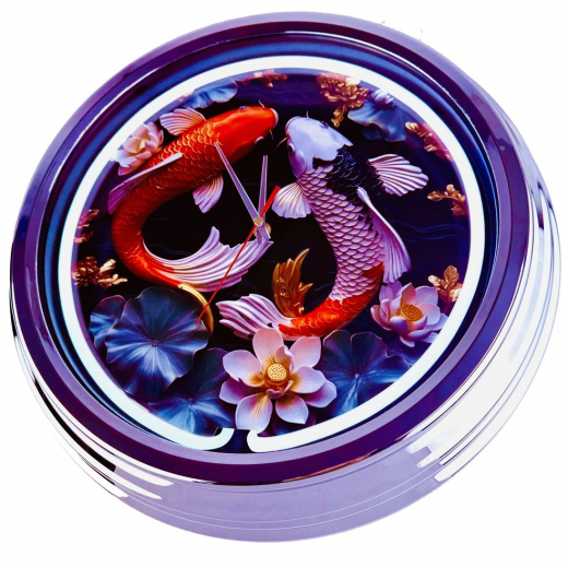 N-0827 Chinesische Koi Große Neon-Uhr 17" Zoll Retro Wanduhr