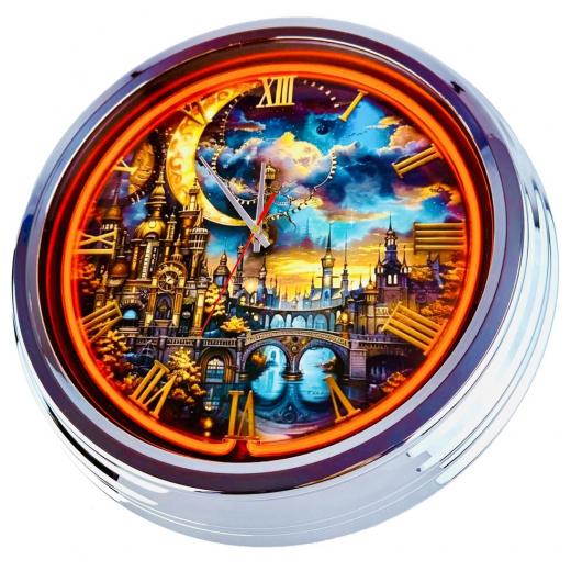 N-0821 Fantasy World Große Neon-Uhr 17" Zoll Retro Wanduhr