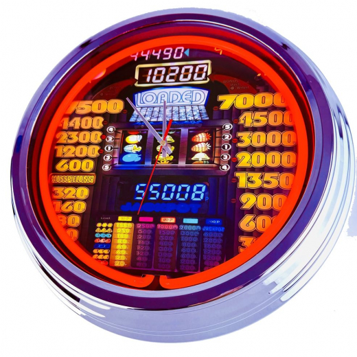 N-0816 Geldspielautomat Merkur Loaded Große Neon-Uhr 17" Zoll Retro Wanduhr