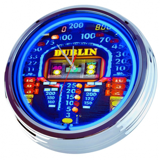 N-0814 Geldspielautomat Merkur Dublin Große Neon-Uhr 17" Zoll Retro Wanduhr