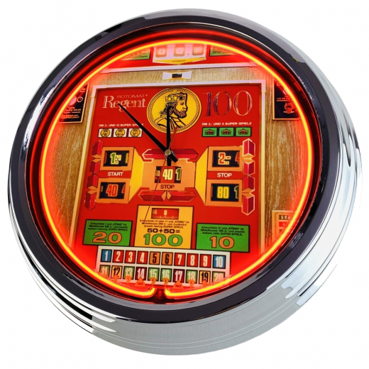 N-0810 Geldspielautomat Rotomat Wulff 1975 Große Neon-Uhr 17" Zoll Retro Wanduhr