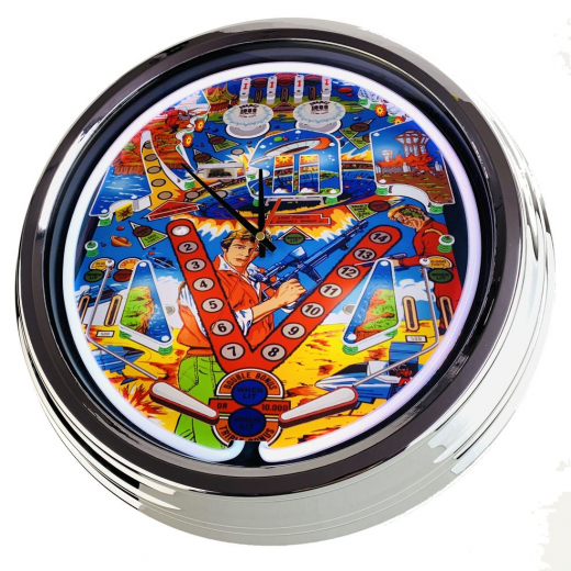 N-0809 Flipper Table V.1 IDSA 1986 Große Neon-Uhr 17" Zoll Retro Wanduhr