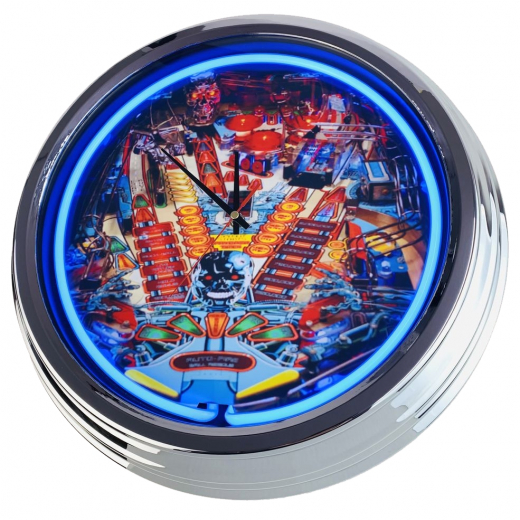 N-0808 Flipper Table Terminator Williams 1991 Große Neon-Uhr 17" Zoll Retro Wanduhr