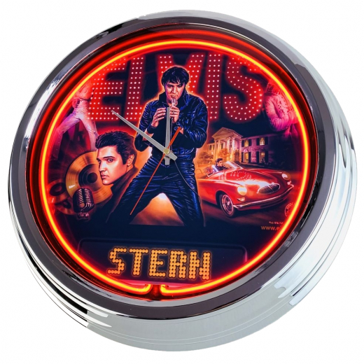 N-0720 Flipper Elvis Pinball 2014 Große Neon-Uhr 17" Zoll Retro Wanduhr
