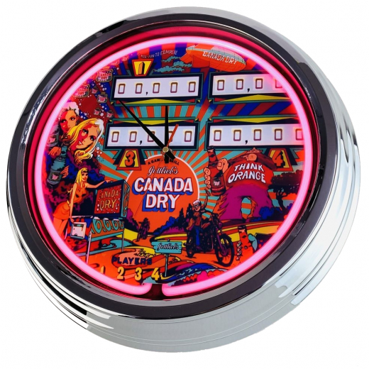 N-0710 Flipper Canada Dry Gottlieb 1976 Große Neon-Uhr 17" Zoll Retro Wanduhr