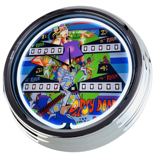 N-0701 Flipper Dipsy-Doodle-Williams-1970 Große Neon-Uhr 17" Zoll Retro Wanduhr