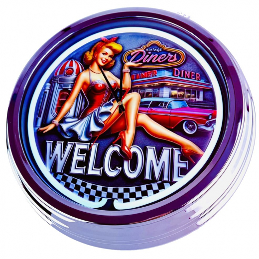 N-0693 Diner Nr.9 - Große Neon-Uhr 17" Zoll Retro Wanduhr