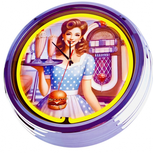 N-0694 Diner Nr.10 - Große Neon-Uhr 17" Zoll Retro Wanduhr