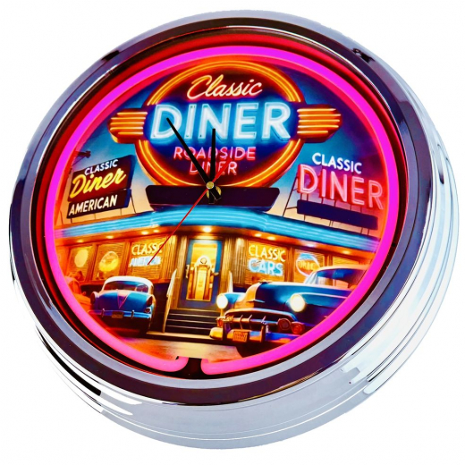 N-0695 Diner Nr.11 - Große Neon-Uhr 17" Zoll Retro Wanduhr