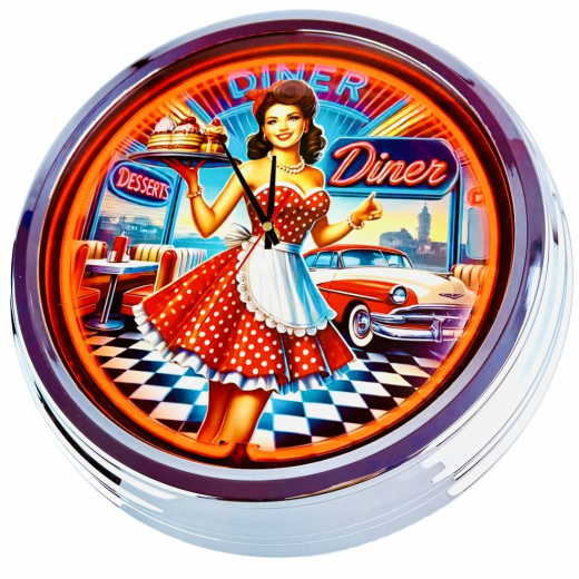 N-0696 Diner Nr.12 - Große Neon-Uhr 17" Zoll Retro Wanduhr