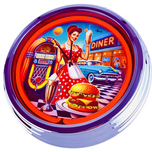 N-0685 Diner Nr.1 - Große Neon-Uhr 17" Zoll Retro Wanduhr