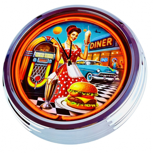 N-0685 Diner Nr.1 - Große Neon-Uhr 17" Zoll Retro Wanduhr