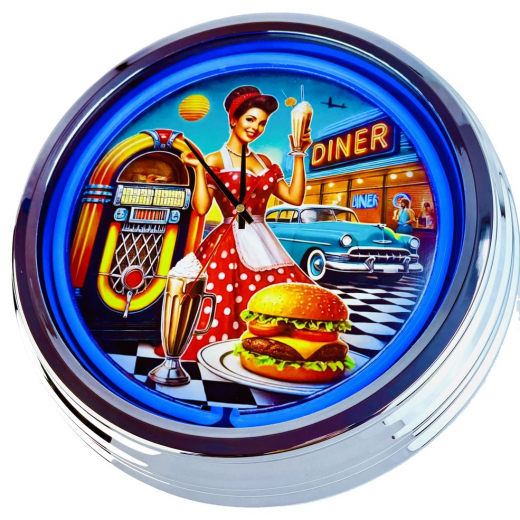 N-0685 Diner Nr.1 - Große Neon-Uhr 17" Zoll Retro Wanduhr