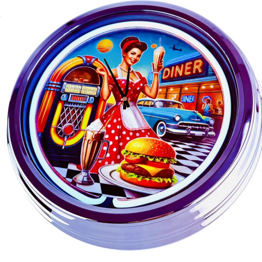 N-0685 Diner Nr.1 - Große Neon-Uhr 17" Zoll Retro Wanduhr