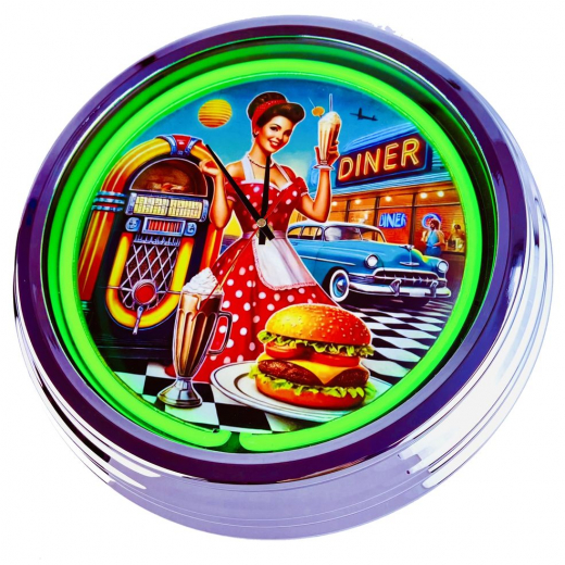 N-0685 Diner Nr.1 - Große Neon-Uhr 17" Zoll Retro Wanduhr