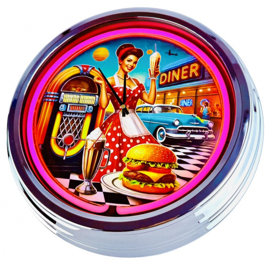 N-0685 Diner Nr.1 - Große Neon-Uhr 17" Zoll Retro Wanduhr