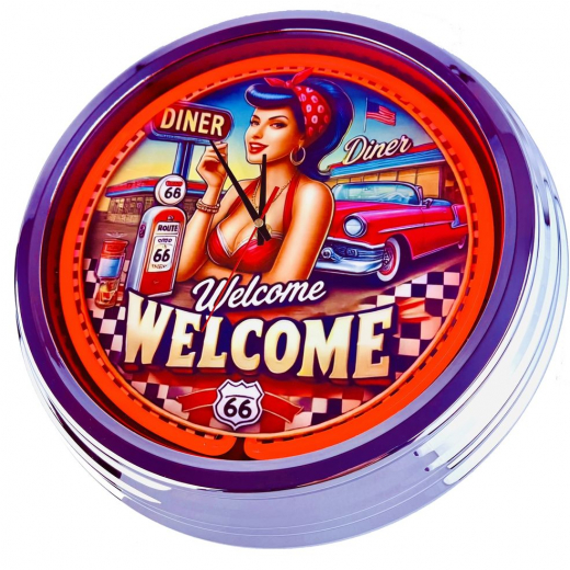 N-0686 Diner Nr.2 - Große Neon-Uhr 17" Zoll Retro Wanduhr