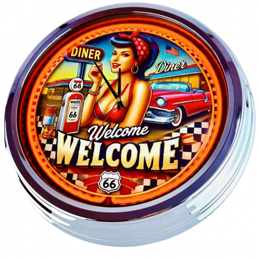 N-0686 Diner Nr.2 - Große Neon-Uhr 17" Zoll Retro Wanduhr