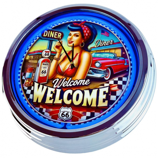N-0686 Diner Nr.2 - Große Neon-Uhr 17" Zoll Retro Wanduhr