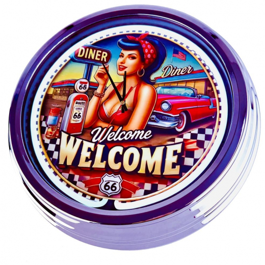 N-0686 Diner Nr.2 - Große Neon-Uhr 17" Zoll Retro Wanduhr
