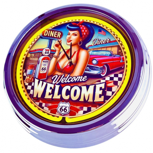 N-0686 Diner Nr.2 - Große Neon-Uhr 17" Zoll Retro Wanduhr