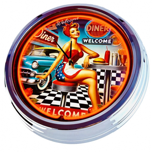 N-0687 Diner Nr.3 - Große Neon-Uhr 17" Zoll Retro Wanduhr