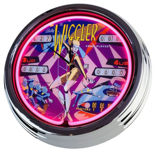 N-0772 Flipper Wiggler Bally 1996 Große Neon-Uhr 17" Zoll Retro Wanduhr