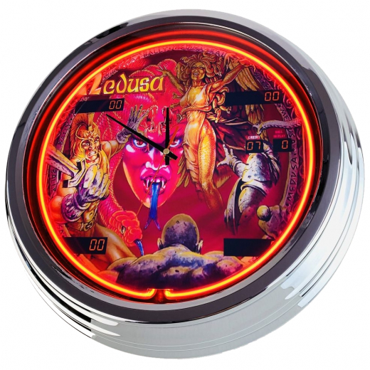 N-0752 Flipper Medusa Bally 1981 Große Neon-Uhr 17" Zoll Retro Wanduhr