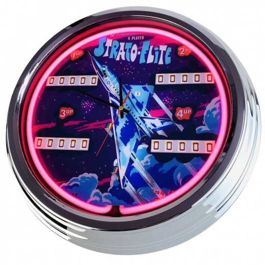 N-0763 Flipper Strato-Flite Williams 1974 Große Neon-Uhr 17" Zoll Retro Wanduhr