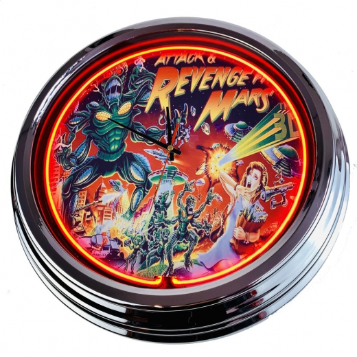 N-0502 Pinball Attack From Mars Bally 1999 Große Neon-Uhr 17" Zoll Retro Wanduhr