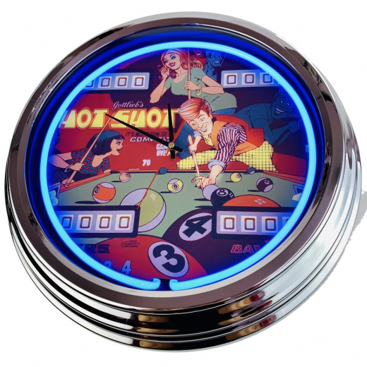 N-0508 Flipper Hot Shot Gottlieb 1973 Große Neon-Uhr 17" Zoll Retro Wanduhr