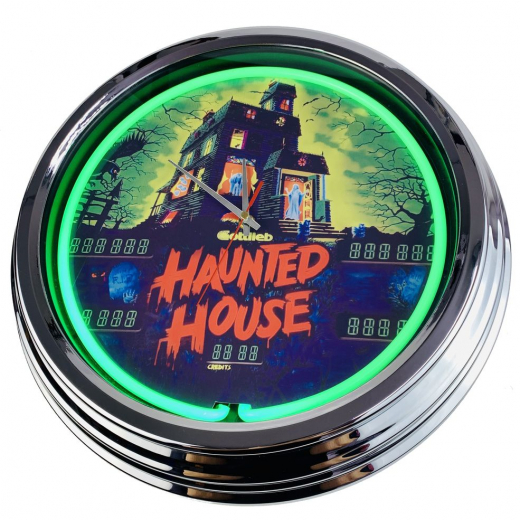 N-0509 Flipper Haunted House Gottlieb 1982 Große Neon-Uhr 17" Zoll Retro Wanduhr