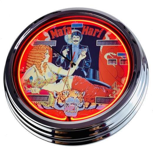 N-0511 Flipper Mata Hari Bally 1978 Große Neon-Uhr 17" Zoll Retro Wanduhr