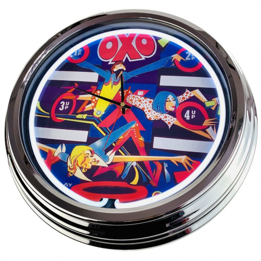 N-0540 Flipper OXO Williams 1973 Große Neon-Uhr 17" Zoll Retro Wanduhr