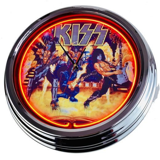 N-0545 Flipper Kiss Stern 2015 Große Neon-Uhr 17" Zoll Retro Wanduhr