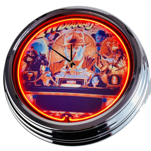 N-0549 Flipper Indianer Jones Williams 1993 Große Neon-Uhr 17" Zoll Retro Wanduhr