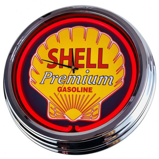 N-0210 Shell Große Neon-Uhr 17" Zoll Retro Wanduhr