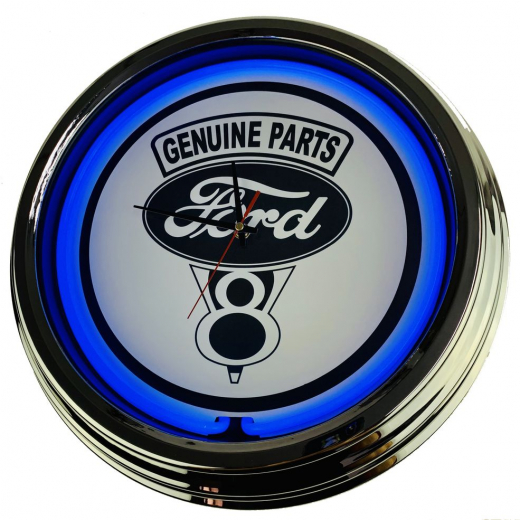 N-0207 Ford V8 Große Neon-Uhr 17" Zoll Retro Wanduhr