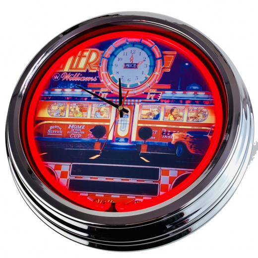 N-0575 Flipper Diner Williams 1990 Große Neon-Uhr 17" Zoll Retro Wanduhr