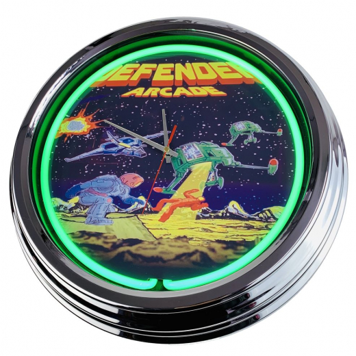 N-0576 Flipper Defender Arcade Große Neon-Uhr 17" Zoll Retro Wanduhr