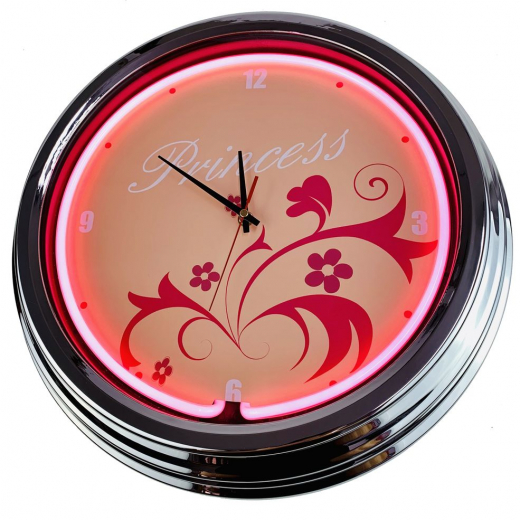 N-0277 Princess Große Neon-Uhr 17" Zoll Retro Wanduhr