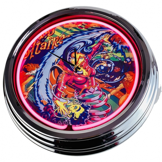 N-0577 Flipper Circus Voltaire Bally 1997 Große Neon-Uhr 17" Zoll Retro Wanduhr