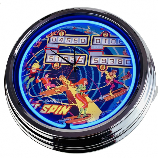 N-0578 Flipper Jet Spin Gottlieb 1977 Große Neon-Uhr 17" Zoll Retro Wanduhr