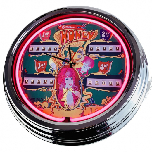 N-0588 Flipper Honey Williams 1972 Große Neon-Uhr 17" Zoll Retro Wanduhr