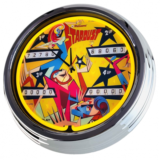 N-0597 Flipper Stardust Williams 1971 Große Neon-Uhr 17" Zoll Retro Wanduhr