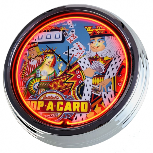 N-0599 Flipper Drop A Card Gottlieb 1971 Große Neon-Uhr 17" Zoll Retro Wanduhr